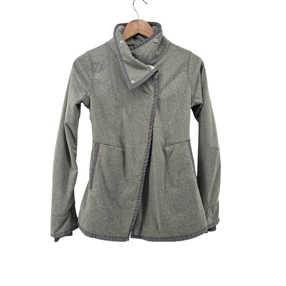 Ivivva Jacket Girls 12 Grey Asymmetrical Snap Front Fleece Lined Thumbholes